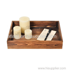 Factory Wholesale Wooden Serving Tray Carbonzied Pine Wood Storage Tray