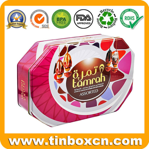 Customized Octangular Chocolate Tin With Eye-catching Printing And Embossing