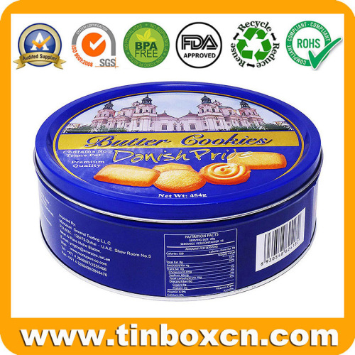 Customized Round Cookies Tin Can With Metallic Printing and Vivid Emboss