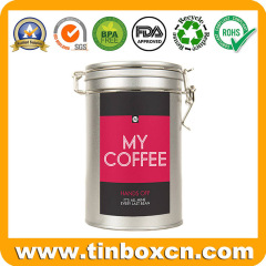 Stylish Coffee Tin Can with Airtight Lid and Metallic Closure Mechanism