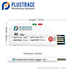 PLUSTRACE Single-use temperature data logger with automatic PDF report.