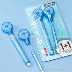 Professional Correction Supplies Manufacturer's Hot Sale 1+1 Pen Type Colored Correction Tape Set Replaceable