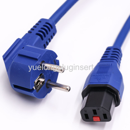 Left Angled VDE French Plug to IEC C13 Socket Power Cable with Lock Blue