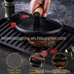 Smash Burger Press Kit Round & Rectangle Meat Press for Griddle Cast Iron Grill Press with Upgrade Wooden Handle