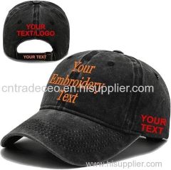 Embroidery Custom Logo Washed Plain Baseball Cap Retro Adjustable