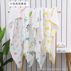 6-layer high-density printed all-cotton textured gauze children's blanket