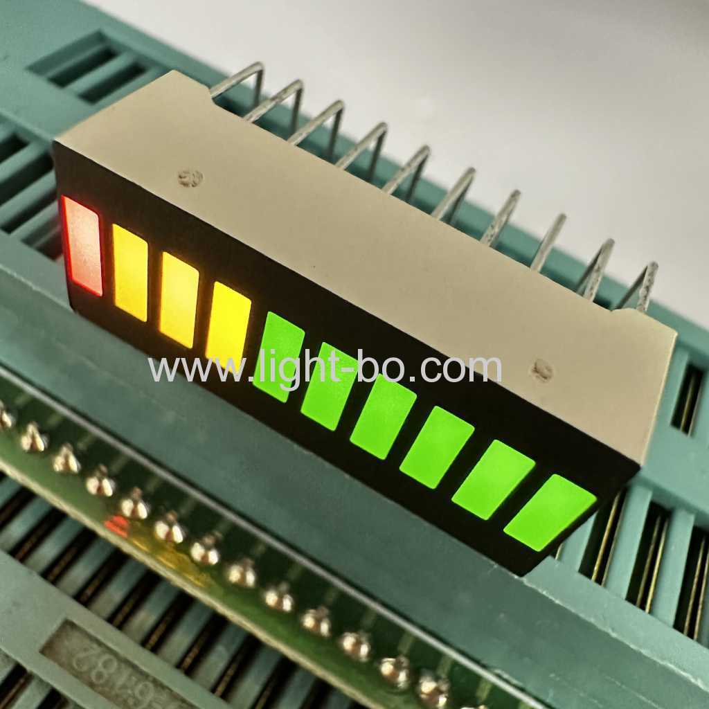 Çift hatlı 90 derece pin bükme özelliğine sahip çok renkli 10 segmentli LED çubuk dizisi ortak katot