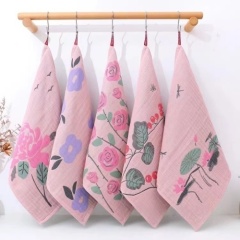 Pure Cotton Gauze Vintage Floral Face Towel Soft Skin Friendly Hand Towel Absorbent No Shedding Square Towel