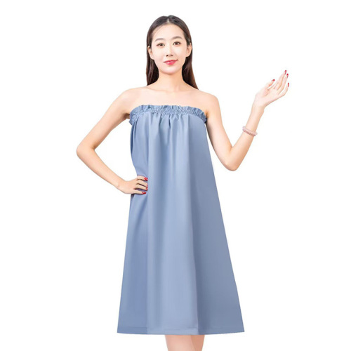 Váy tắm cotton nữ cổ tròn thấm hút màu trơn kiểu dáng đơn giản dùng cho tiệm làm đẹp tại nhà