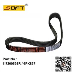 V-Ribbed Belt 117200593R / 6PK837 For Renault Largus / Logan / K7M / K7J