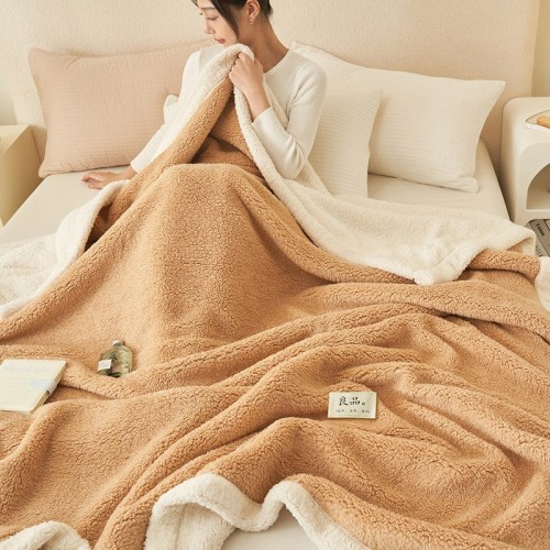 Chăn lông cừu san hô màu trơn dày dặn, hai mặt ấm áp dùng cho văn phòng ngủ trưa vào mùa đông