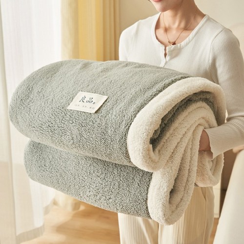 Chăn lông cừu san hô màu trơn dày dặn, hai mặt ấm áp dùng cho văn phòng ngủ trưa vào mùa đông