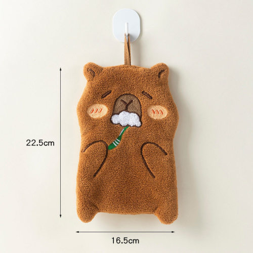 Capybara Print Hand Towel Double Layer Coral Fleece Super Absorbent Quick Dry Hanging Kitchen Bath Cloth