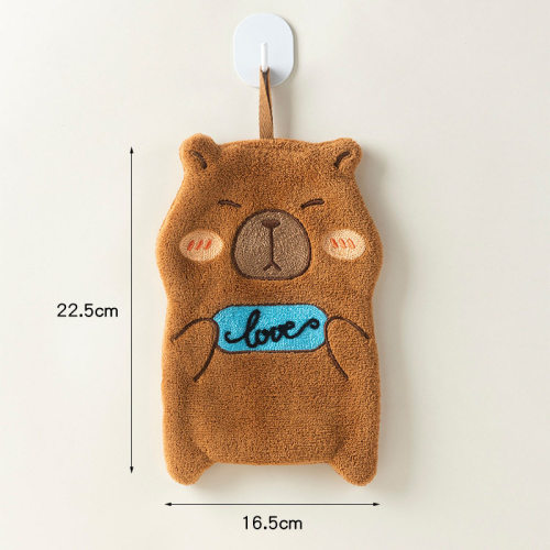 Capybara Print Hand Towel Double Layer Coral Fleece Super Absorbent Quick Dry Hanging Kitchen Bath Cloth