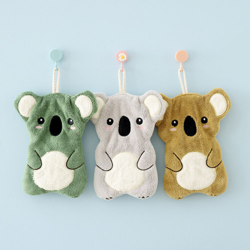 Coral Fleece Hand Towel Super Absorbent Quick Dry Hanging Cartoon Print Thick Kitchen Bathroom Cloth