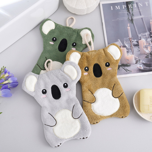 Coral Fleece Hand Towel Super Absorbent Quick Dry Hanging Cartoon Print Thick Kitchen Bathroom Cloth