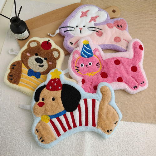 Khăn tay bằng vải lông san hô in hình chó, siêu mềm, thấm hút tốt, thích hợp dùng trong nhà bếp và phòng tắm, làm quà tặng.