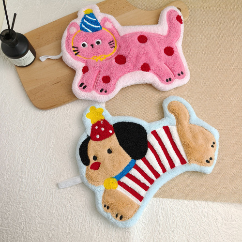 Khăn tay bằng vải lông san hô in hình chó, siêu mềm, thấm hút tốt, thích hợp dùng trong nhà bếp và phòng tắm, làm quà tặng.