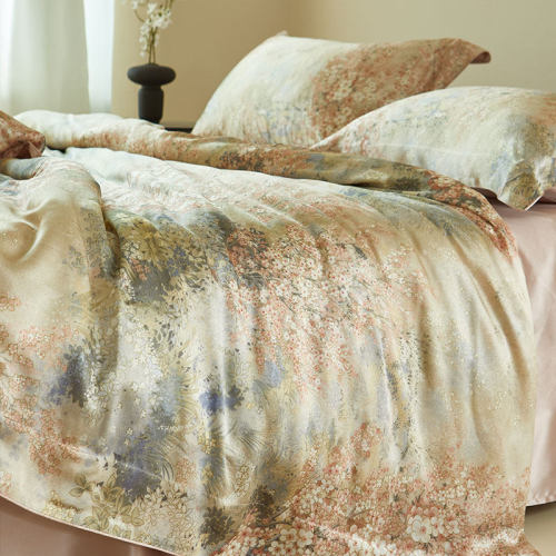 Bộ ga trải giường lụa tơ tằm 100% 25 momme, in kỹ thuật số, dệt satin, sang trọng, kèm vỏ chăn.