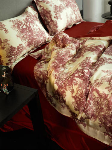 Bộ ga trải giường lụa tơ tằm 100% 25 momme, in kỹ thuật số, sang trọng, cỡ Queen và King.