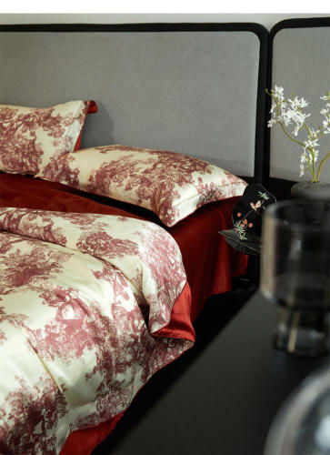 Bộ ga trải giường lụa tơ tằm 100% 25 momme, in kỹ thuật số, sang trọng, cỡ Queen và King.