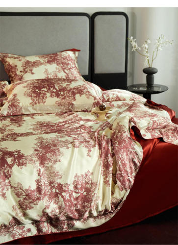 Bộ ga trải giường lụa tơ tằm 100% 25 momme, in kỹ thuật số, sang trọng, cỡ Queen và King.