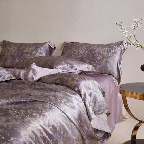Bộ ga trải giường 4 món bằng lụa tơ tằm 100%, độ dày 25 momme, in kỹ thuật số, cỡ Queen và King, chất liệu cao cấp.