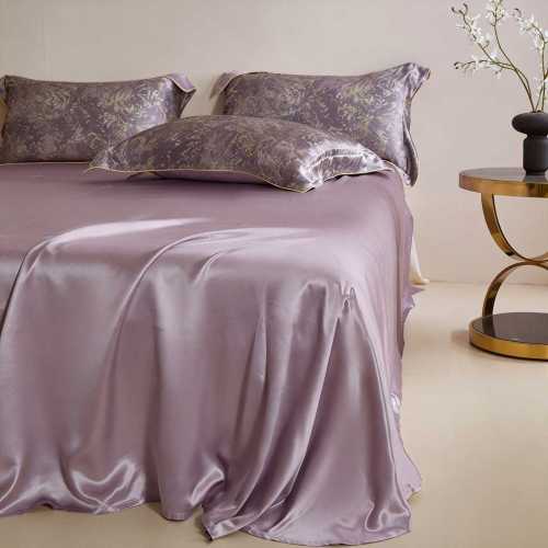 Bộ ga trải giường 4 món bằng lụa tơ tằm 100%, độ dày 25 momme, in kỹ thuật số, cỡ Queen và King, chất liệu cao cấp.