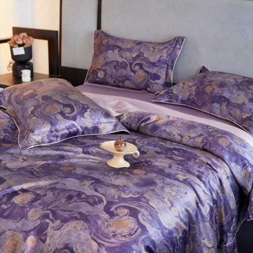 Bộ ga trải giường 4 món bằng lụa tơ tằm 100%, độ dày 25 momme, in kỹ thuật số, thoáng khí, thân thiện với da, chất liệu cao cấp.