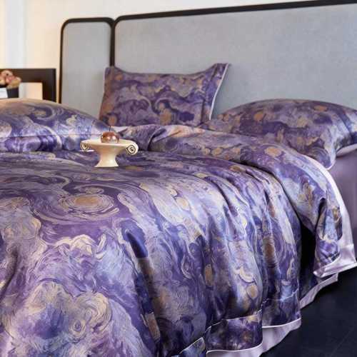 Bộ ga trải giường 4 món bằng lụa tơ tằm 100%, độ dày 25 momme, in kỹ thuật số, thoáng khí, thân thiện với da, chất liệu cao cấp.