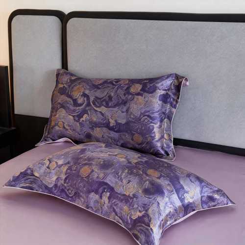 Bộ ga trải giường 4 món bằng lụa tơ tằm 100%, độ dày 25 momme, in kỹ thuật số, thoáng khí, thân thiện với da, chất liệu cao cấp.