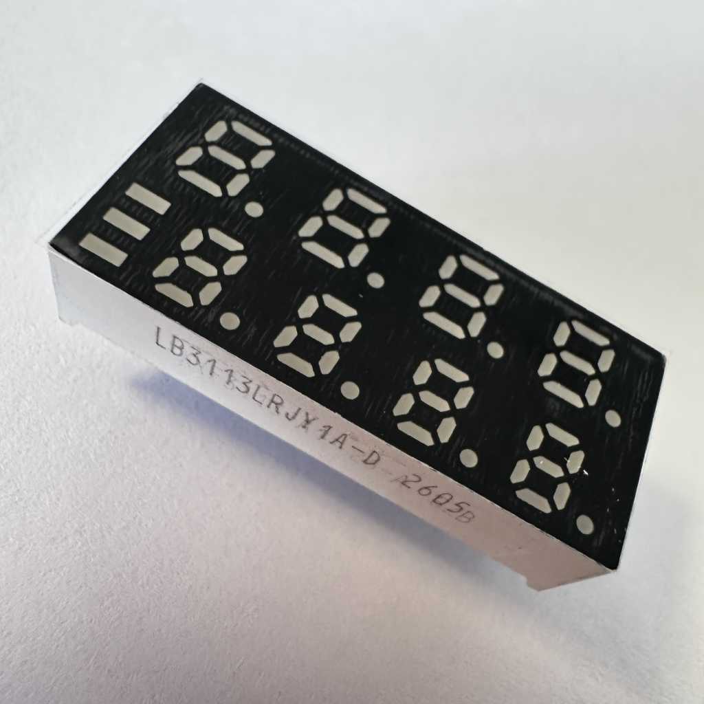 Pantalla LED de 7 segmentos de doble fila y tamaño mini (4+4 dígitos) para controlador industrial.