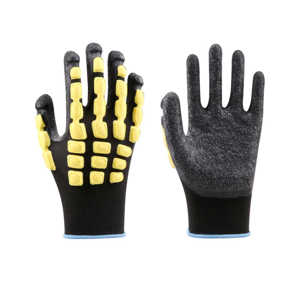 N9300 13G Polyester Liner Nitrile Sandy+Latex Dots Coated Gloves