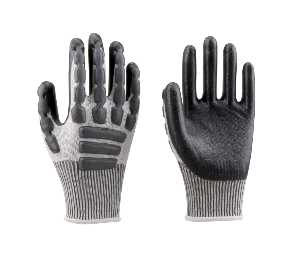 N9200 13G HPPE+Spandex+Nylon+Glass Fiber Liner Nitrile Foam+Latex Dots Coated Gloves