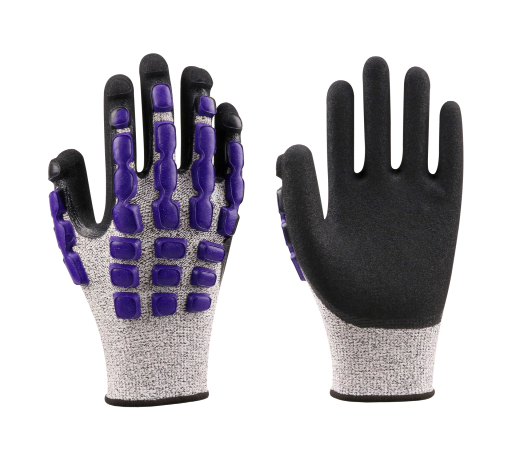 N9100 13G HPPE+Spandex+Nylon+Glass Fiber Liner Nitrile Sandy+Latex Dots Coated Gloves