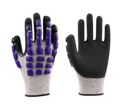 N9100 13G HPPE+Spandex+Nylon+Glass Fiber Liner Nitrile Sandy+Latex Dots Coated Gloves