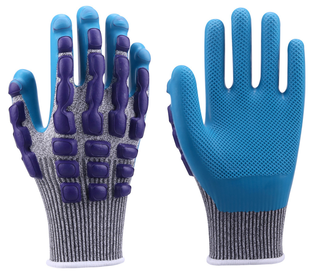 T5000 13G HPPE+Spandex+Nylon+Glass Fiber Liner ECO-Latex+Latex Dots Coated Gloves