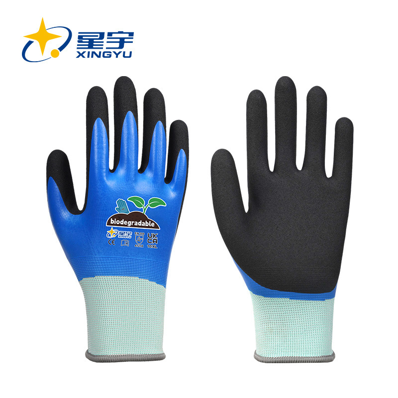 RC1996 15G Biodegradable Polyester Bio-based Composite Nitrile Sandy Coated Gloves