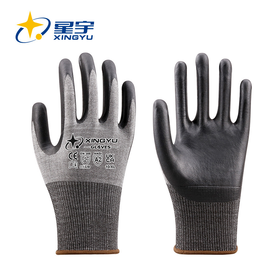H7000 18G HPPE+Spandex+Nylon+Glass fiber+Steel Liner Nitrile Foam Coated Gloves
