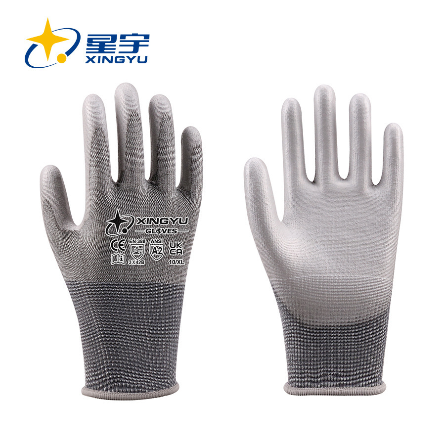 H6000 18G HPPE+Spandex+Nylon+Glass fiber Liner Polyurethane Smooth Coated Gloves