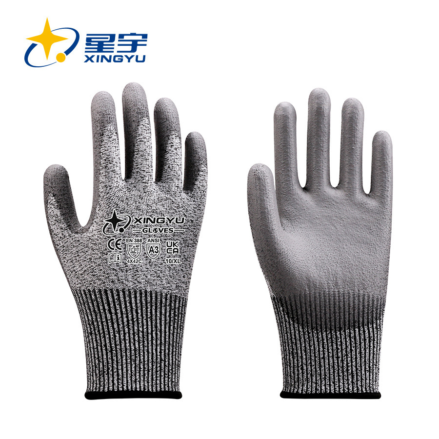 H3101 13G HPPE+Spandex+Nylon+Glass fiber Liner Polyurethane Smooth Coated Gloves