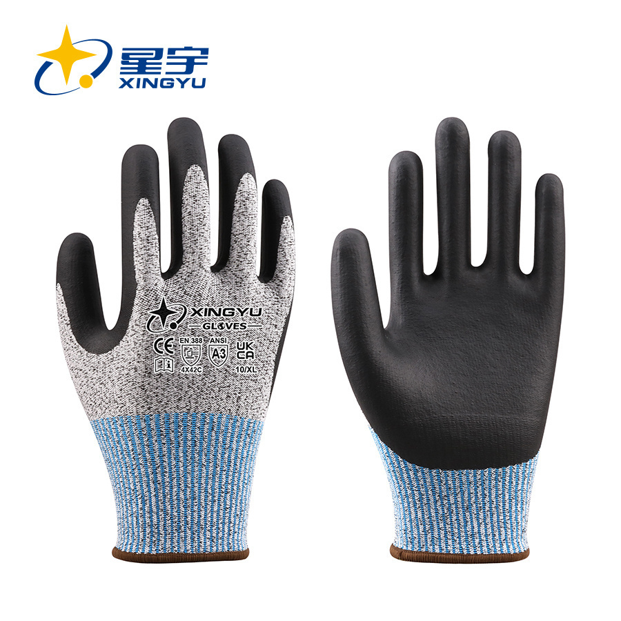 H1000 13G HPPE+Spandex+Nylon+Glass fiber Liner Nitrile Foam Coated Gloves