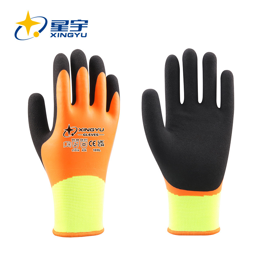 W2101 15G Outer Polyester +10G Inner Acrylic Terry Liner Latex Sandy Coated Gloves