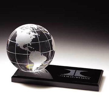 Crystal Globe Decoration (Black Glass Base)