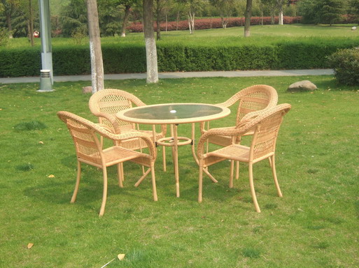 woven rattan chair and table