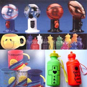 Gumball Machine, Bottles, Cups