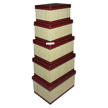 5-Piece Bamboo Covered Rectangle Box Sets