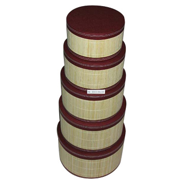 5-Piece Bamboo Covered Round Box Sets