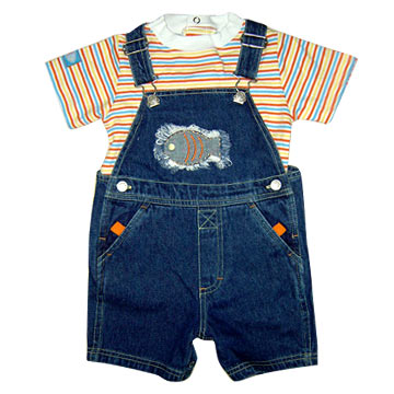 Y-D Knit Top and Cotton Denim Shortall