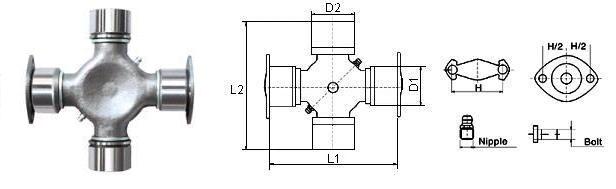 Universal Joint with 2 welded Plate and 2 Plain Round Bearings